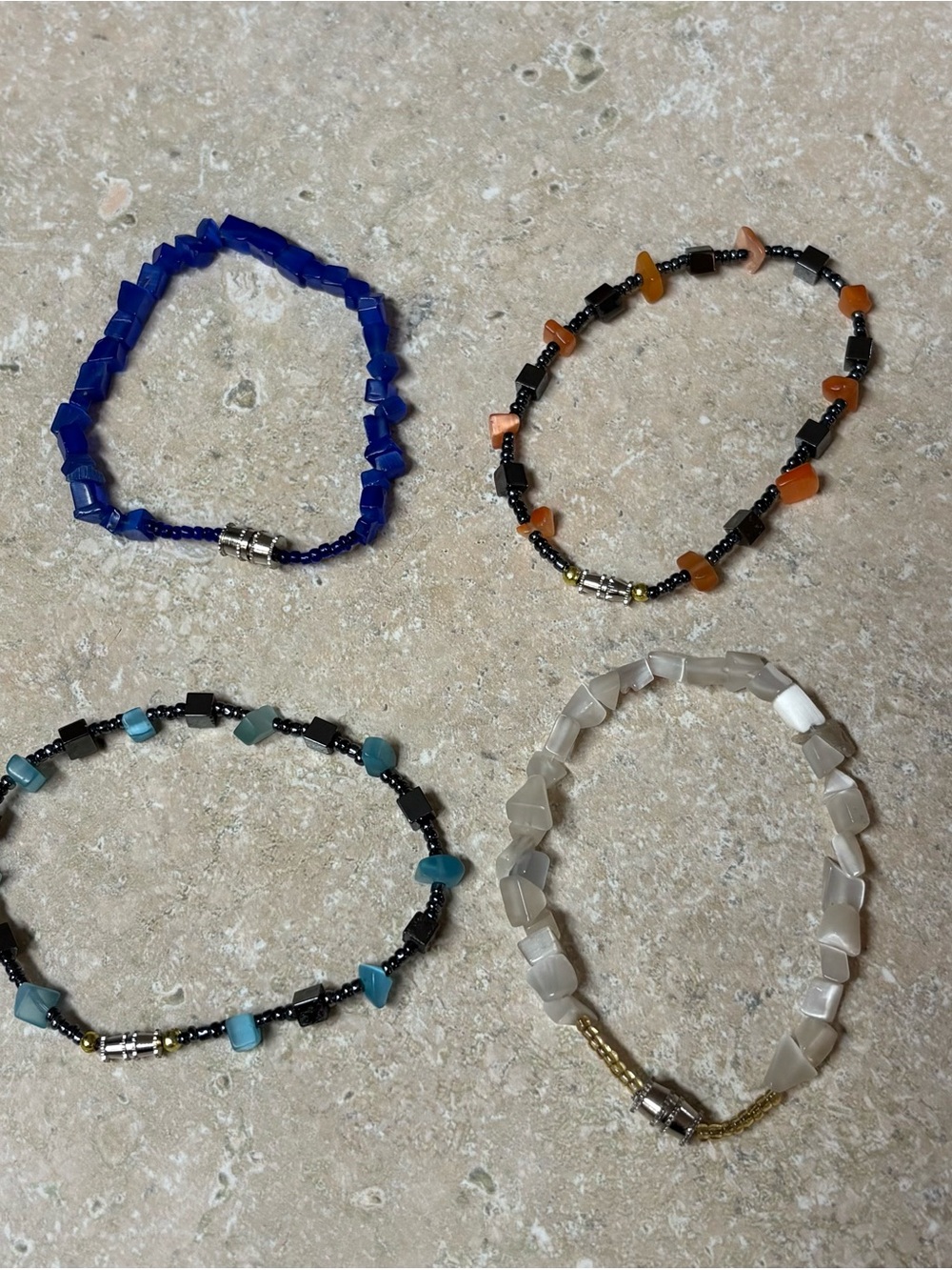 Beaded Stretch Bracelet Set - Blue, Orange, Turquoise, Gray